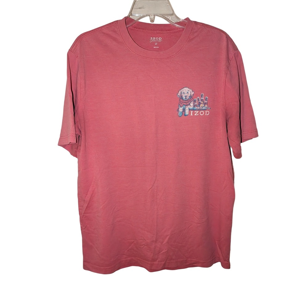 Izod Saltwater Mens LT Red Graphic T-Shirt Golden Retriever Beach Bum Dog Tee